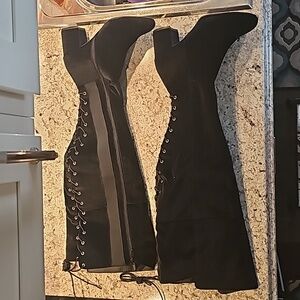 Torrid black velvet laceup and zippered boot